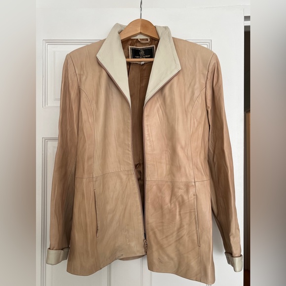 Leather Factory - Florence Jackets & Blazers - Tan/Cream leather coat, size L (approximately size 10-12 US)